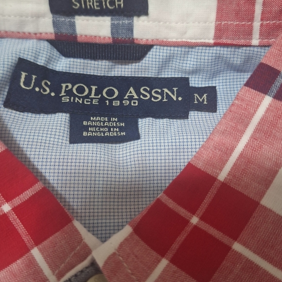 NWT U.S POLO ASSN Mens Red White Blue Plaid Button Up Short Sleeve Shirt Sz Med - Picture 6 of 9
